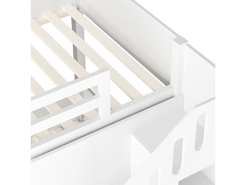Kinderstapelbed - 2x90x200 cm - met trapkast en leuning - Wit (zonder matras)