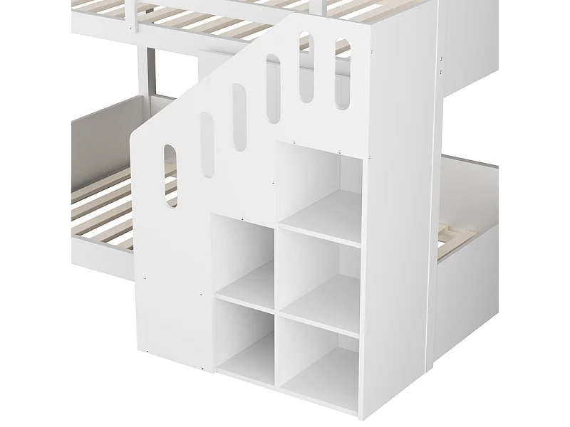 Kinderstapelbed - 2x90x200 cm - met trapkast en leuning - Wit (zonder matras)