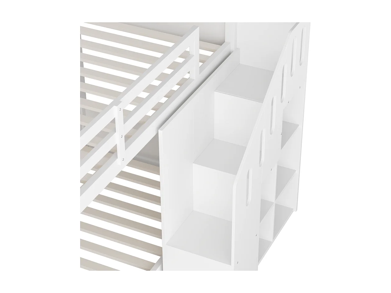 Kinderstapelbed - 2x90x200 cm - met trapkast en leuning - Wit (zonder matras)