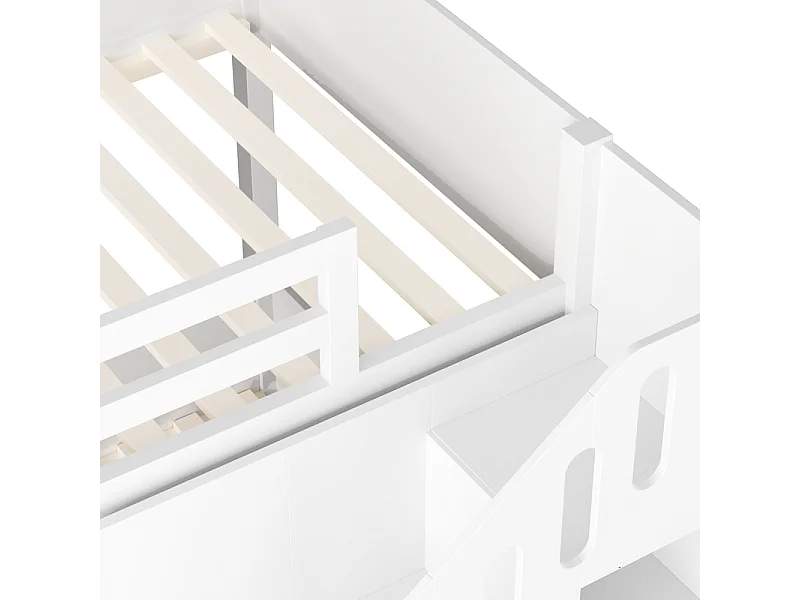 Kinderstapelbed - 2x90x200 cm - met trapkast en leuning - Wit (zonder matras)
