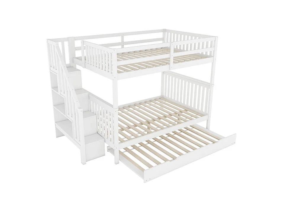 Stapelbed 140x200cm in grenenhout - met 2 lades en een onderschuifbed - Wit