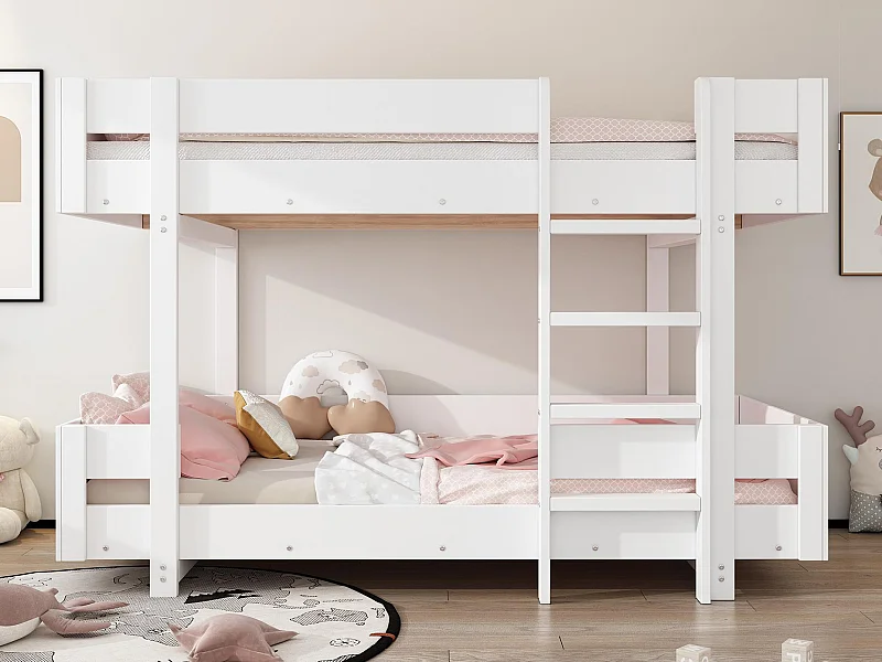 Kinderstapelbed 90x200 cm - met ladder en leuning - eenvoudig ontwerp - Wit (zonder matras)