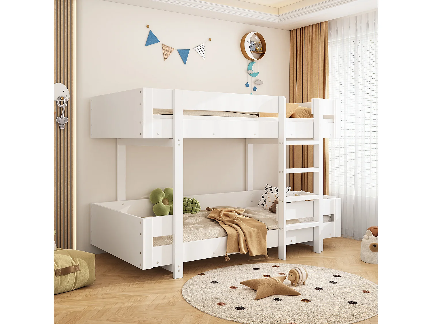 Lit superposé pour enfant 90x200 cm - avec échelle et garde-corps - design simple - Blanc (sans matelas)