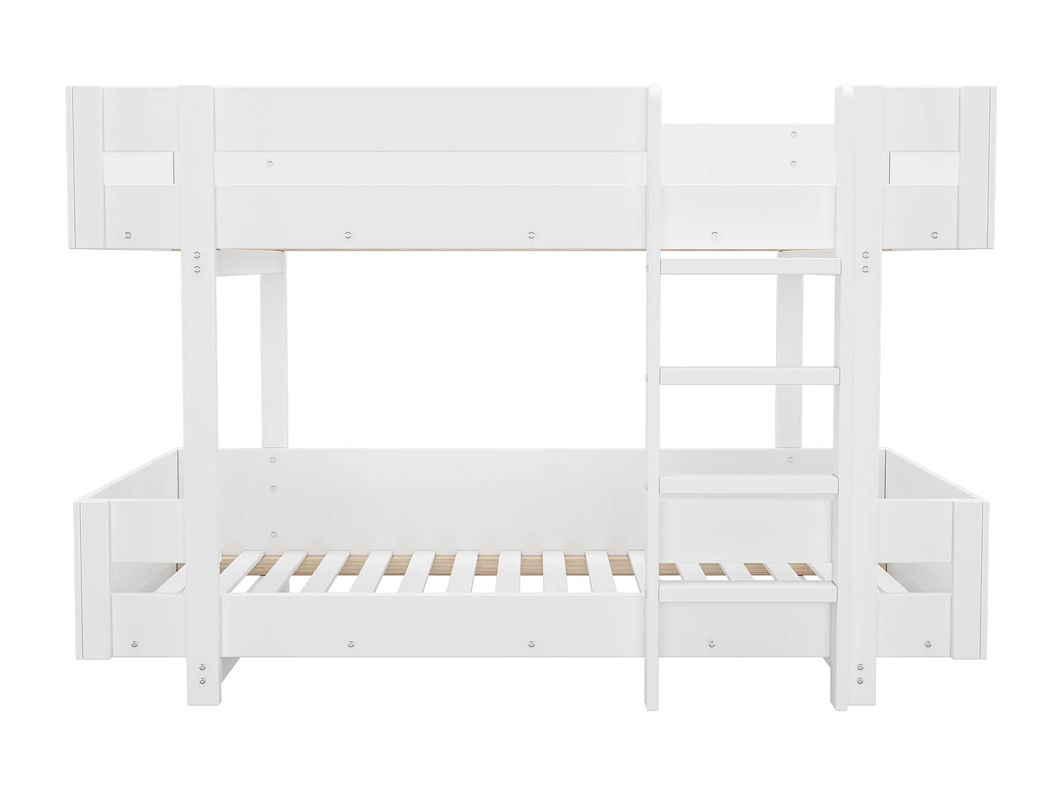 Lit superposé pour enfant 90x200 cm - avec échelle et garde-corps - design simple - Blanc (sans matelas)
