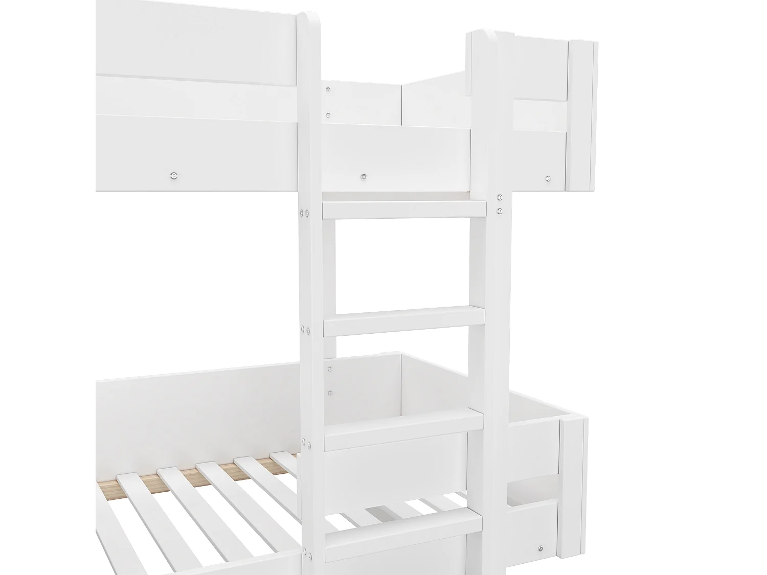 Lit superposé pour enfant 90x200 cm - avec échelle et garde-corps - design simple - Blanc (sans matelas)