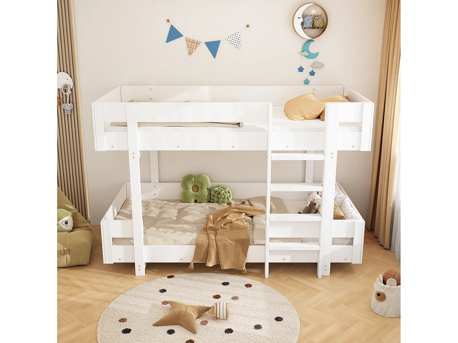 Lit superposé pour enfant 90x200 cm - avec échelle et garde-corps - design simple - Blanc (sans matelas)