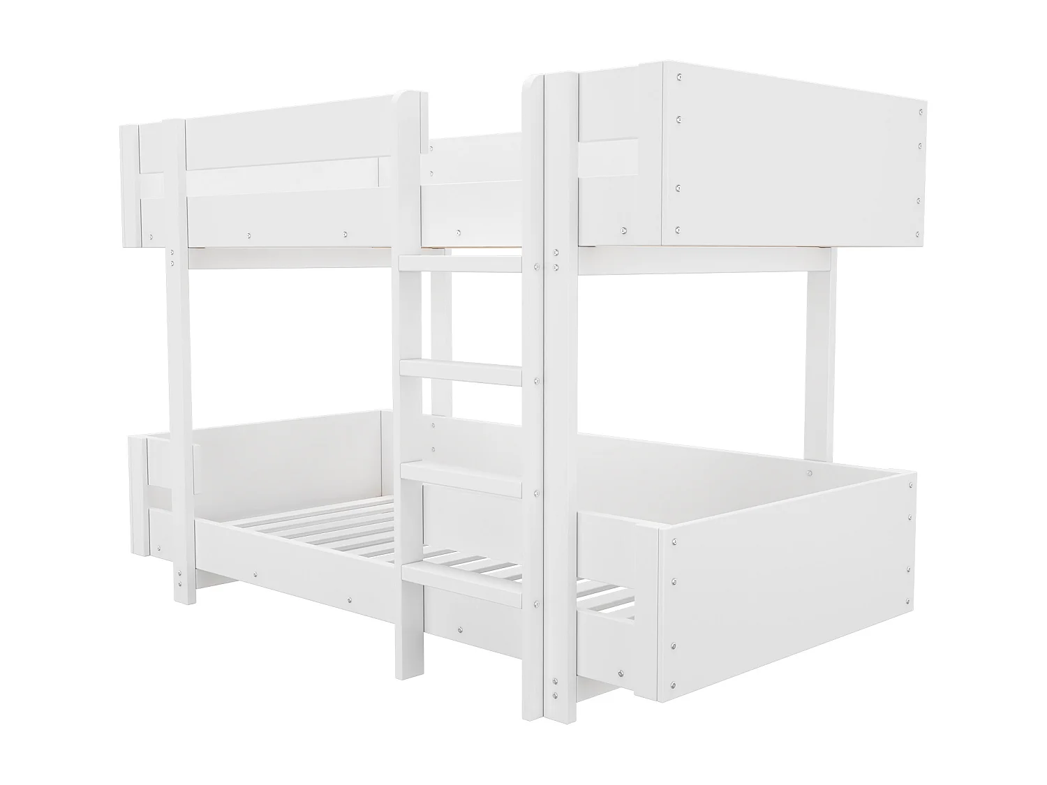 Lit superposé pour enfant 90x200 cm - avec échelle et garde-corps - design simple - Blanc (sans matelas)