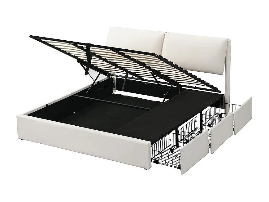 Lit coffre en velours - 180x200cm - avec 3 tiroirs - Beige (sans matelas)