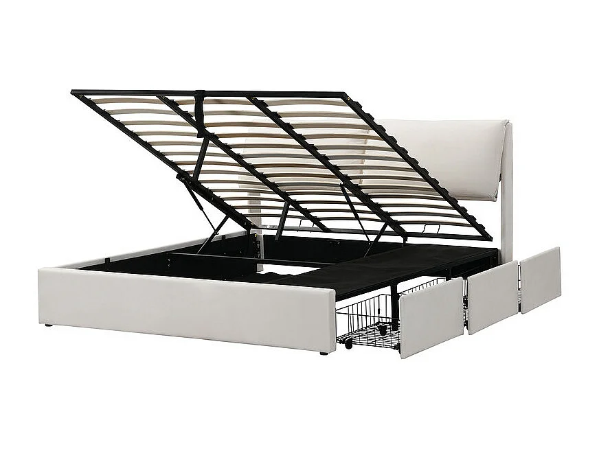 Opbergbed van fluweel - 180x200cm - met 3 laden - Beige (zonder matras)
