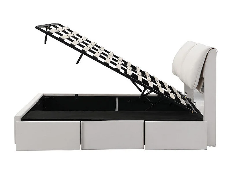 Opbergbed van fluweel - 180x200cm - met 3 laden - Beige (zonder matras)