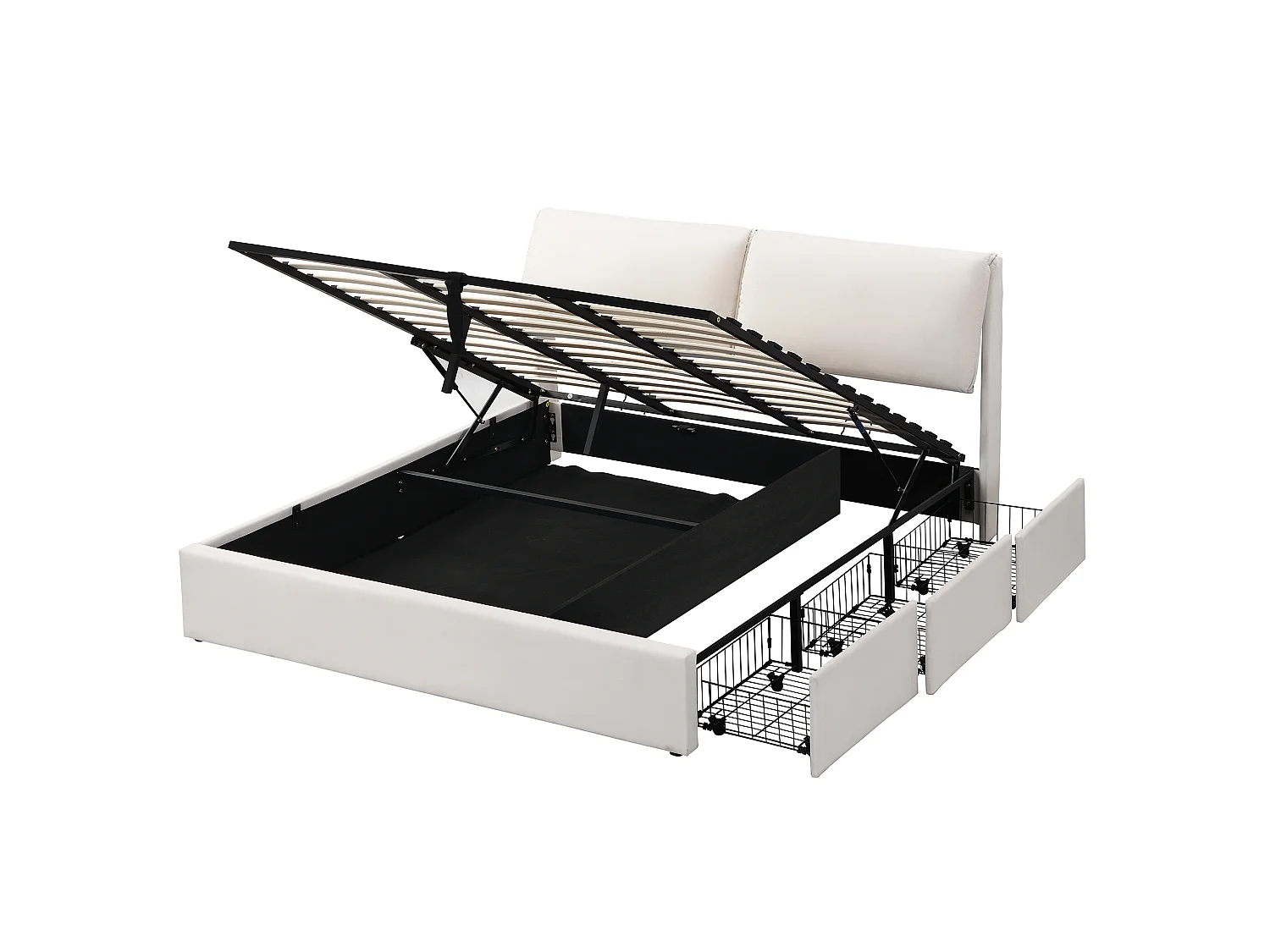 Cama con almacenamiento de terciopelo - 180x200cm - con 3 cajones - Beige (sin colchón)