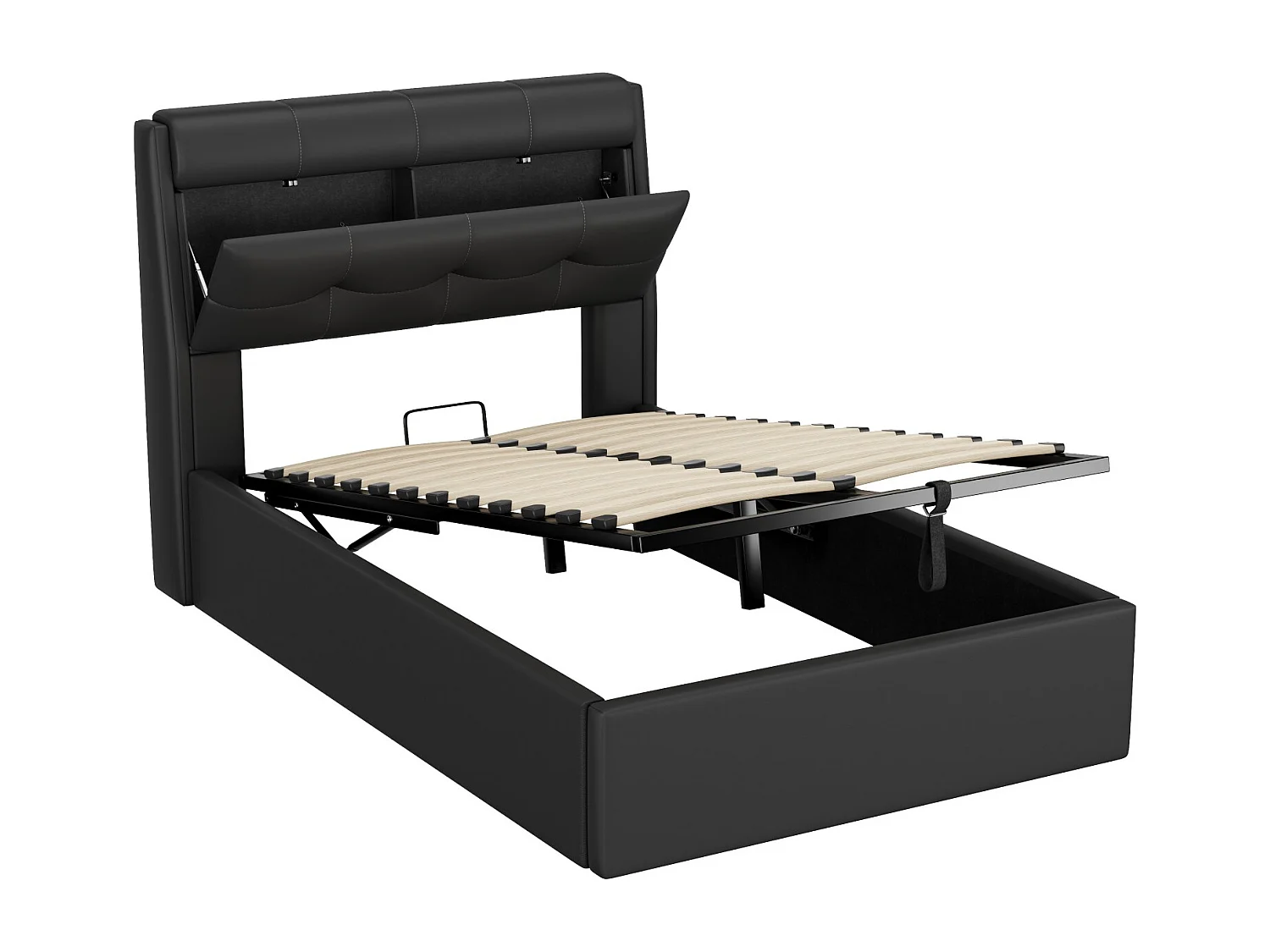 Letto contenitore 90x200 cm - in similpelle - testiera con contenitore - Nero