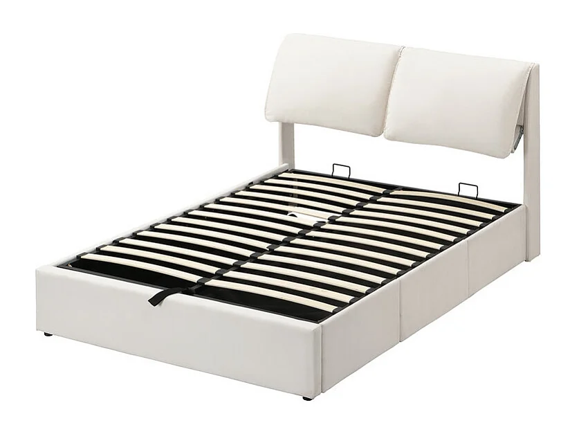 Velours-Stauraumbett - 140x200cm - mit 3 Schubladen - Beige (ohne Matratze)