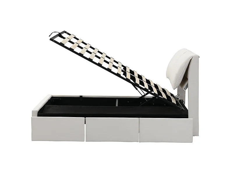 Velours-Stauraumbett - 140x200cm - mit 3 Schubladen - Beige (ohne Matratze)