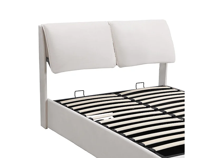 Lit coffre en velours - 140x200cm - avec 3 tiroirs - Beige (sans matelas)