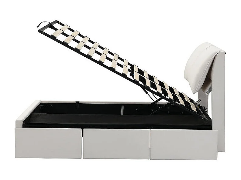 Lit coffre en velours - 140x200cm - avec 3 tiroirs - Beige (sans matelas)