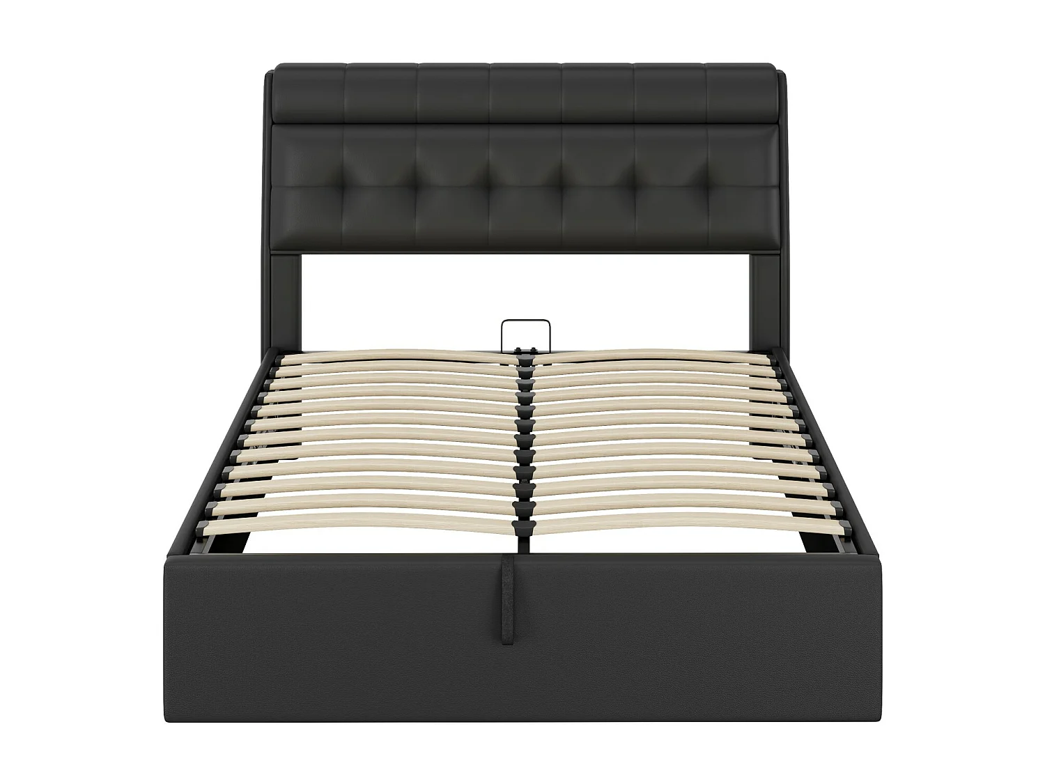 Lit coffre 140x190 cm - en similicuir - tête de lit avec rangement - Noir