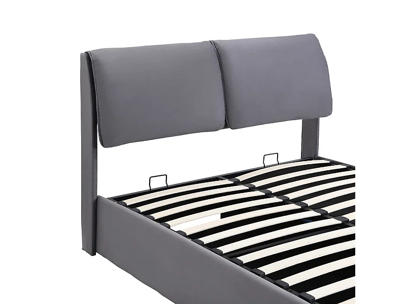 Letto contenitore in velluto - 140x200 cm - con 3 cassetti - Grigio (senza materasso)