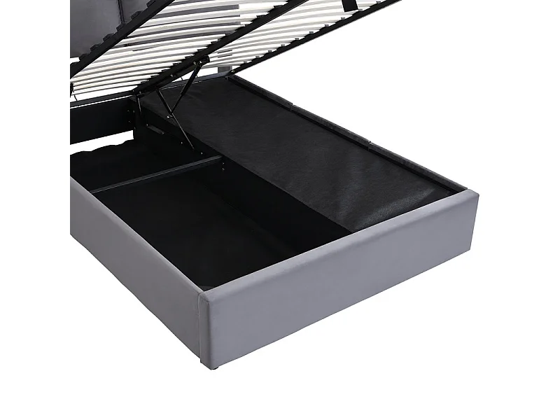 Lit coffre en velours - 140x200cm - avec 3 tiroirs - Gris (sans matelas)