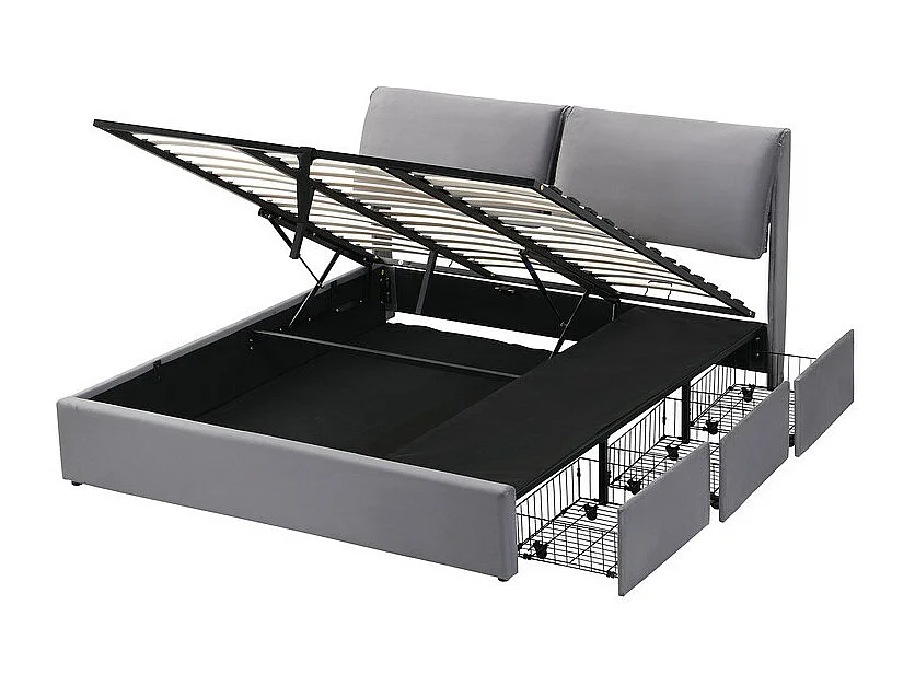 Samtbett mit Stauraum – 180 x 200 cm – mit 3 Schubladen – Grau (ohne Matratze)
