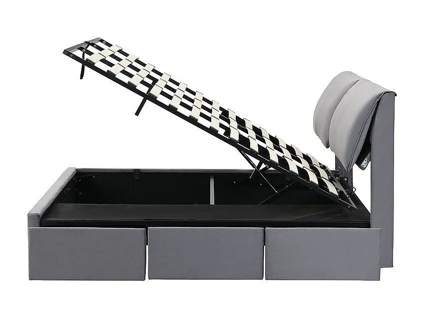 Samtbett mit Stauraum – 180 x 200 cm – mit 3 Schubladen – Grau (ohne Matratze)