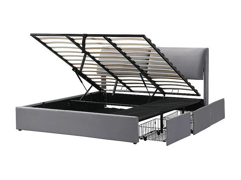 Samtbett mit Stauraum – 180 x 200 cm – mit 3 Schubladen – Grau (ohne Matratze)