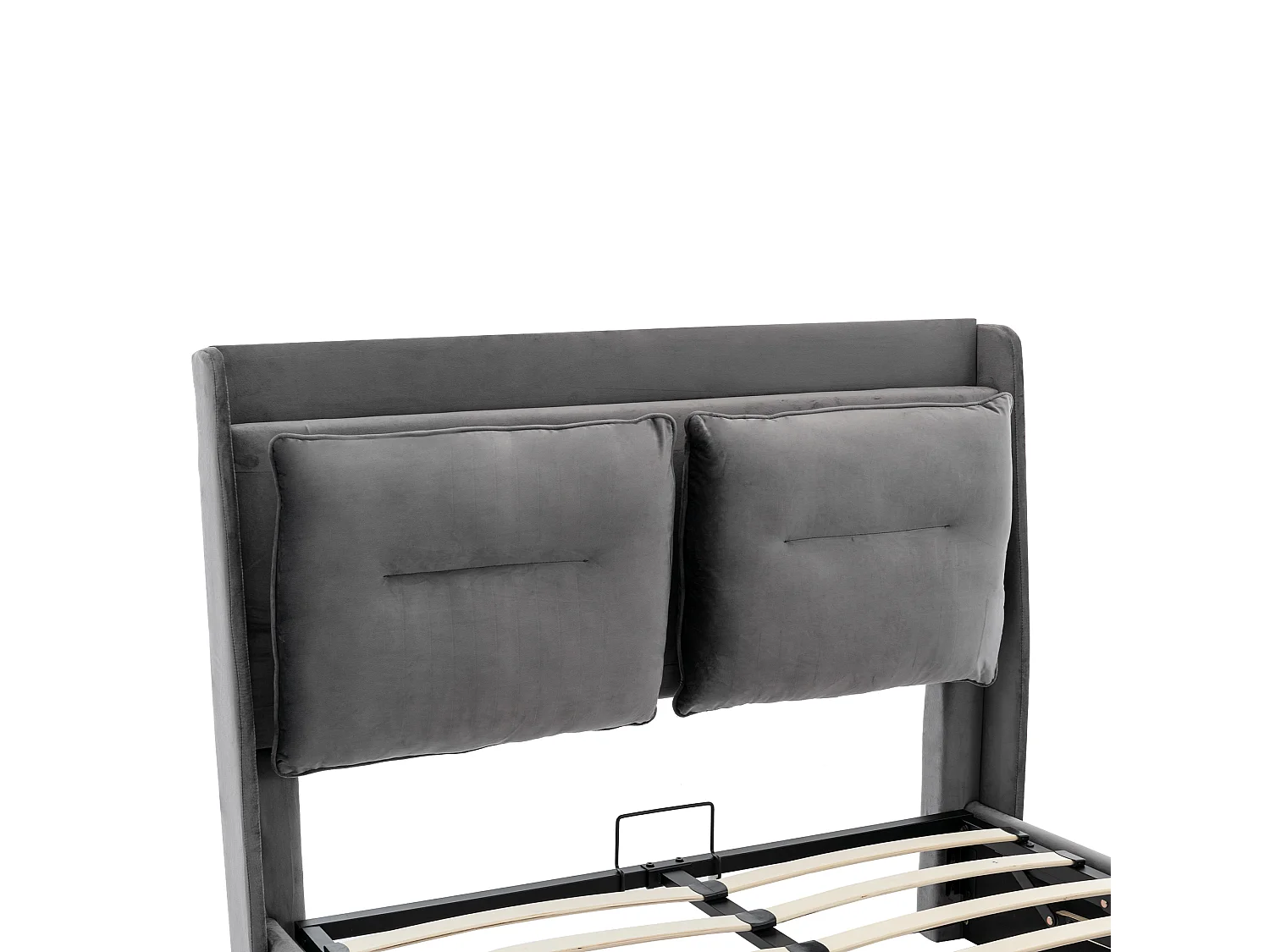 Samtgepolstertes Bett mit Stauraum – 140 x 200 cm – 2 Schubladen am Fußende des Bettes – LED-Lichtleiste am Fußende des Bettes eingelassen – Grau (ohne Matratze)
