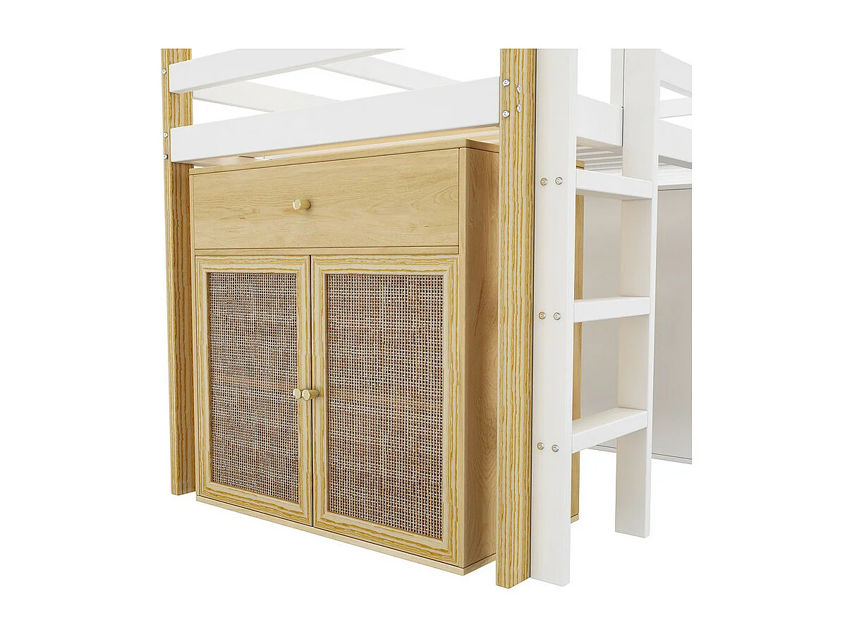 Kindertussenbed 90x200 cm - met opbergmeubel en planken - Wit (zonder matras)