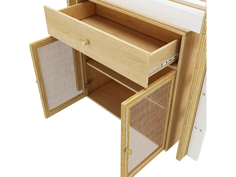 Kindertussenbed 90x200 cm - met opbergmeubel en planken - Wit (zonder matras)