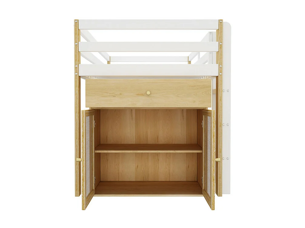Kindertussenbed 90x200 cm - met opbergmeubel en planken - Wit (zonder matras)
