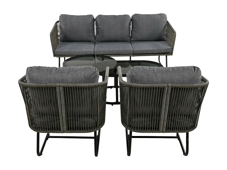 Tuinmeubelset van gegalvaniseerd ijzer en touw - bank, 2 fauteuils en 2 bijzettafels - Grijs