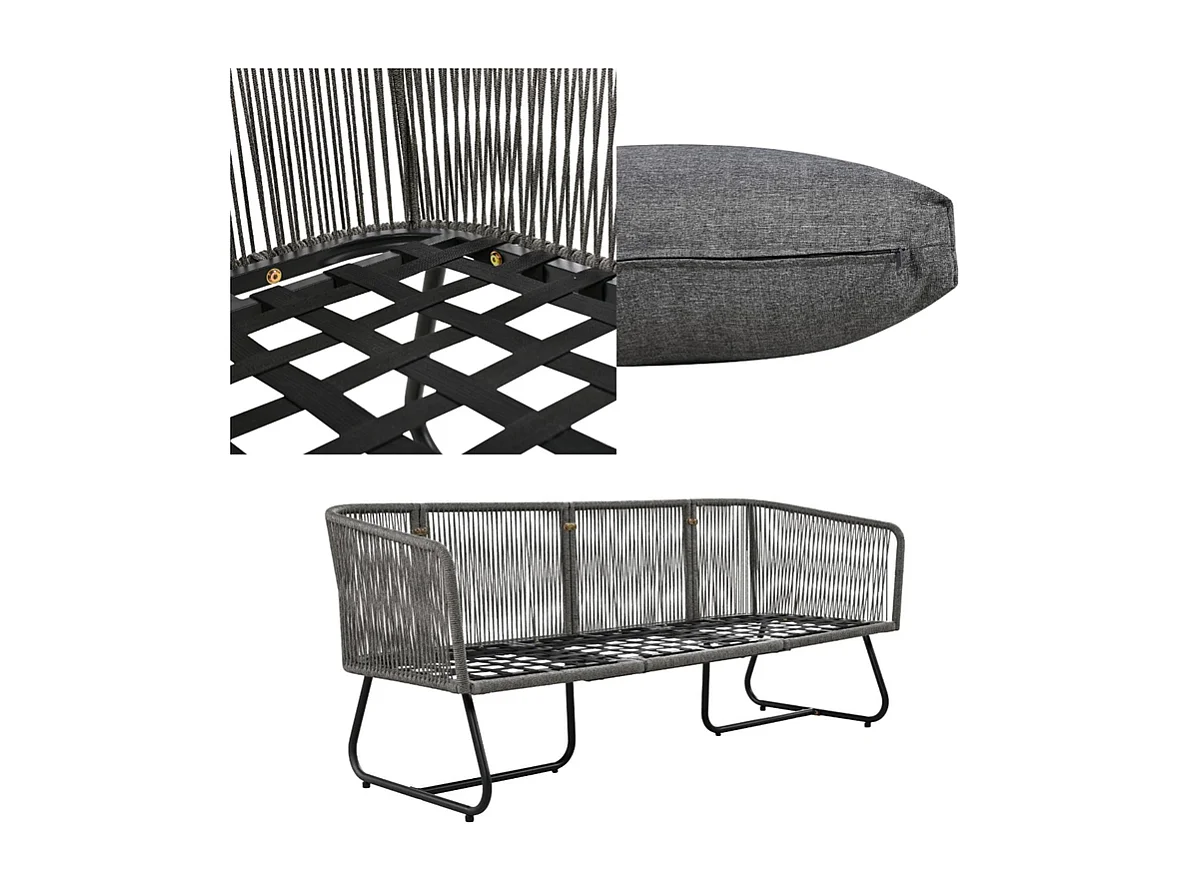 Tuinmeubelset van gegalvaniseerd ijzer en touw - bank, 2 fauteuils en 2 bijzettafels - Grijs