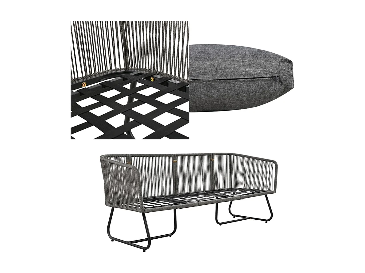 Tuinmeubelset van gegalvaniseerd ijzer en touw - bank, 2 fauteuils en 2 bijzettafels - Grijs