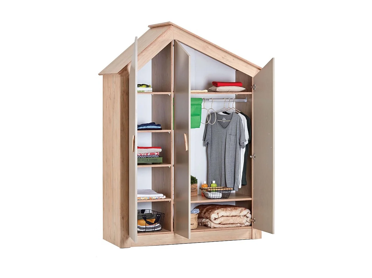 Kleiderschrank 3 Türen Grau 207x150x58cm