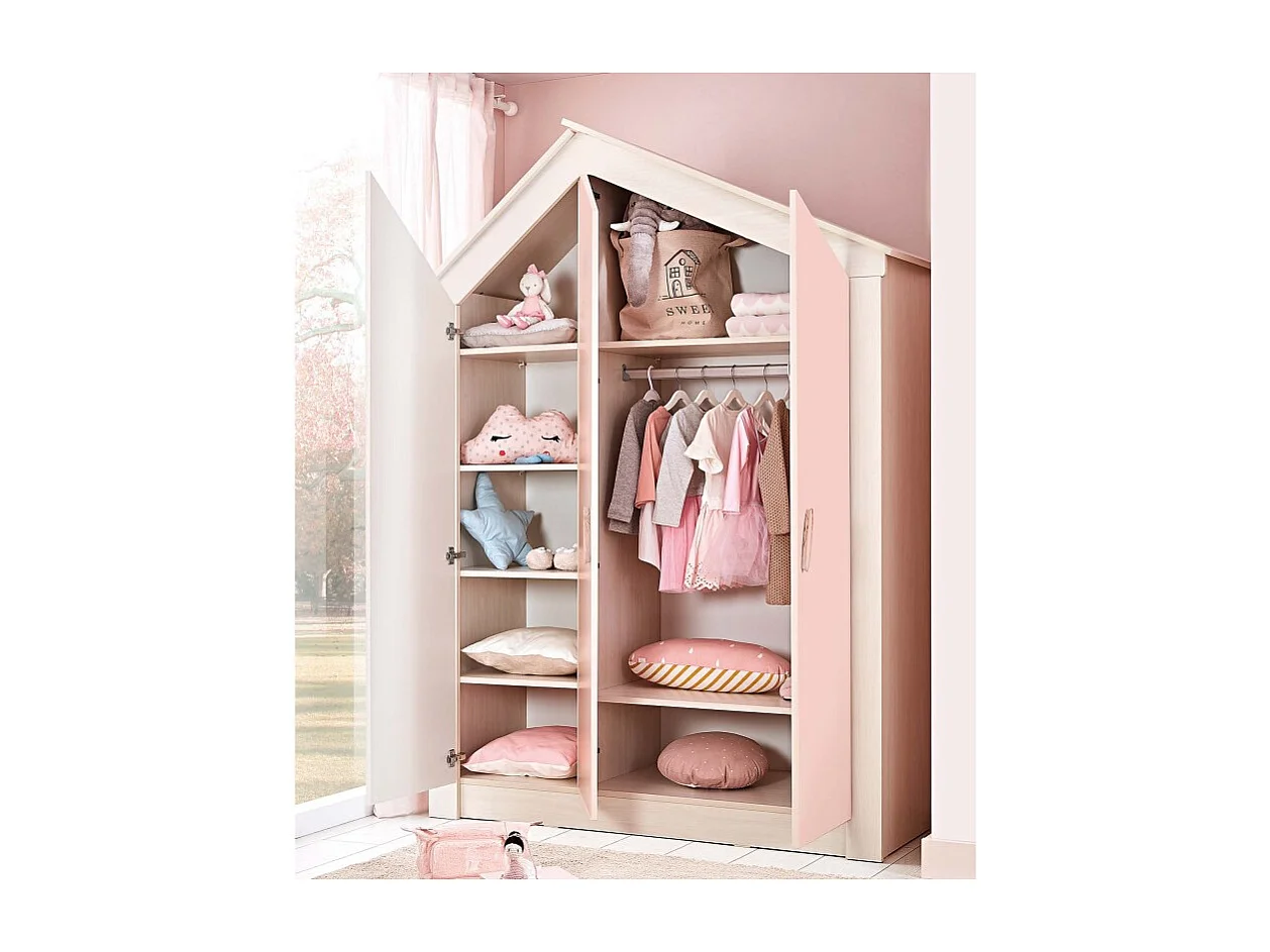 Armoire 3 portes aggloméré rose 207x150x58cm