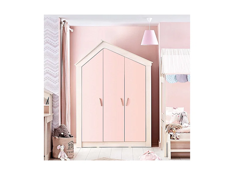 Armoire 3 portes aggloméré rose 207x150x58cm