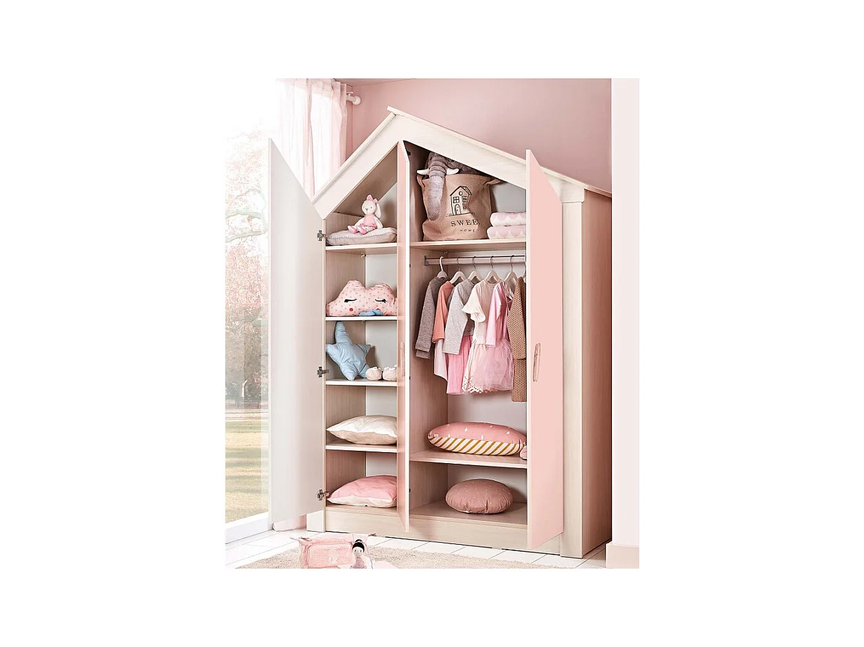 Armoire 3 portes aggloméré rose 207x150x58cm