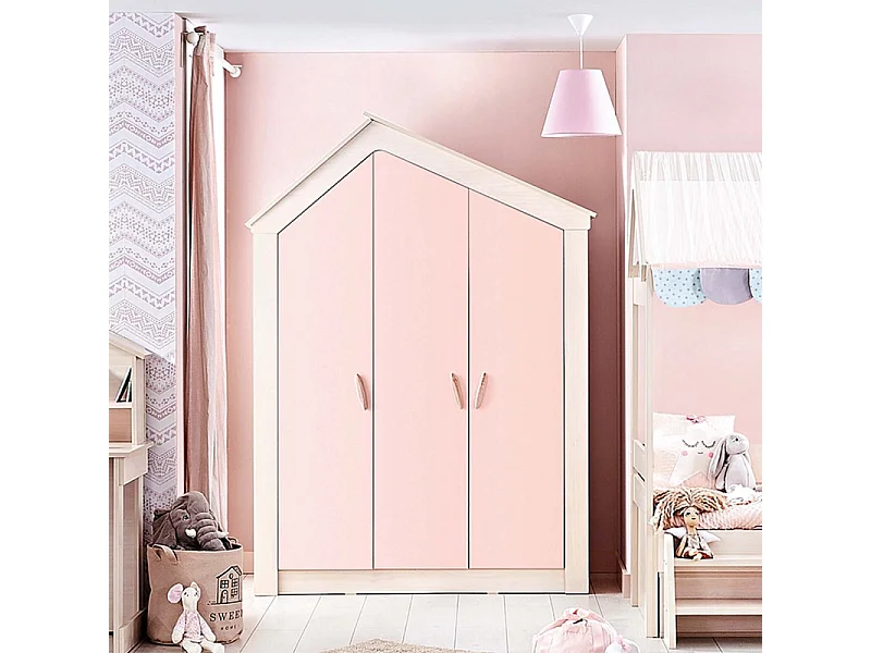 Kleiderschrank 3 Türen rosa 207x150x58cm