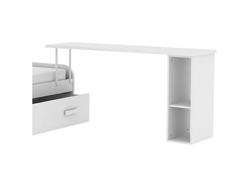 Bureau avec support de lit + étagères en aggloméré blanc 76,5x202x45cm