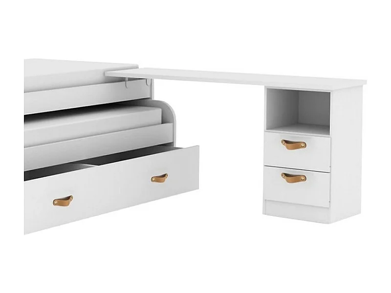 Escritorio soporte cama + cajonera aglomerado blanco cuero 76,5x242x45