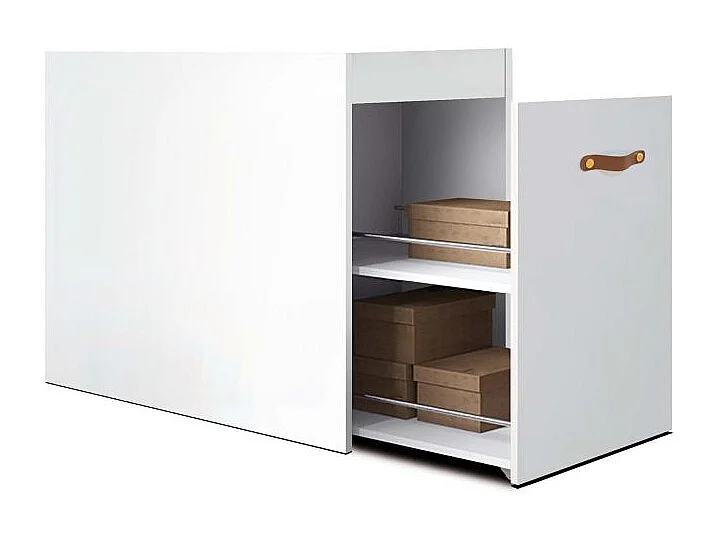 Schreibtisch + Stauraum 90 weiß Leder 76,5x202x45cm