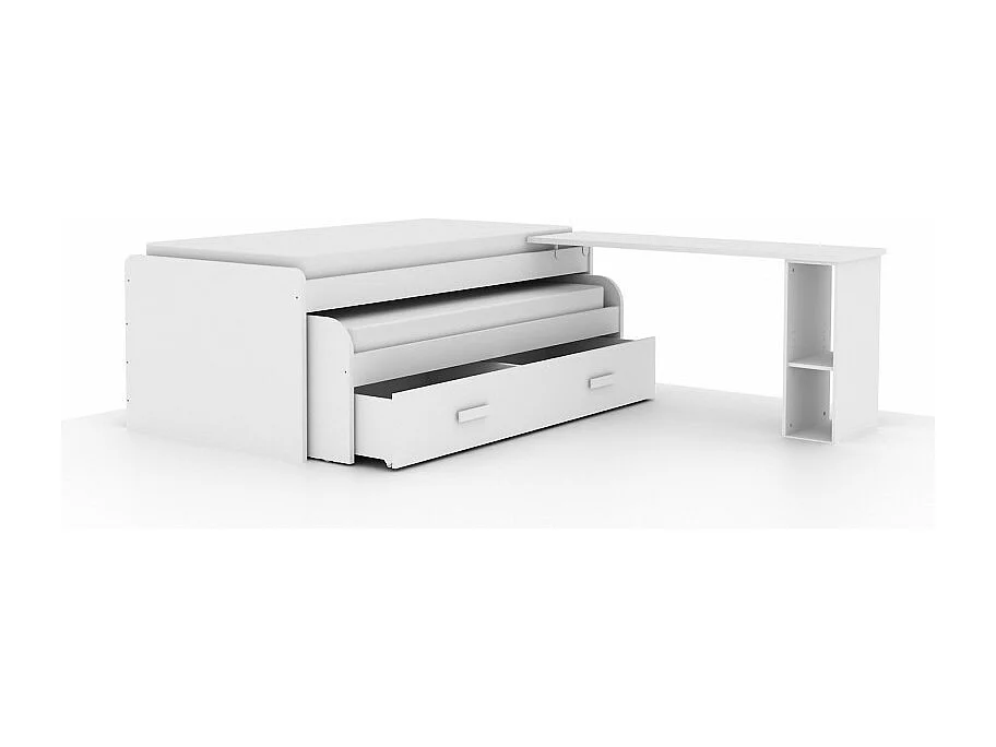 Escritorio soporte cama + estantería aglomerado blanco 76,5x202x45cm