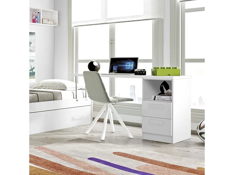 Bureau + bloc tiroir aggloméré blanc ABS 76,5x202x45cm