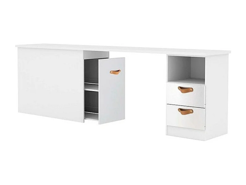 Bureau + rangement 90 aggloméré blanc cuir 76,5x242x45cm