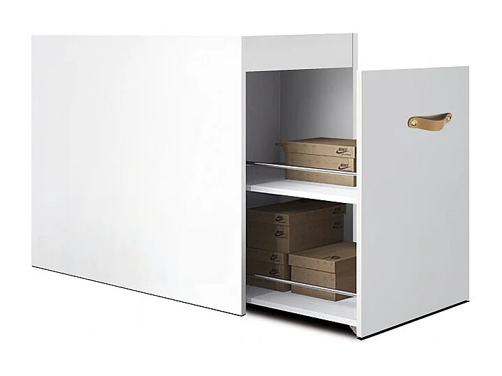 Bureau + rangement 90 aggloméré blanc cuir 76,5x242x45cm