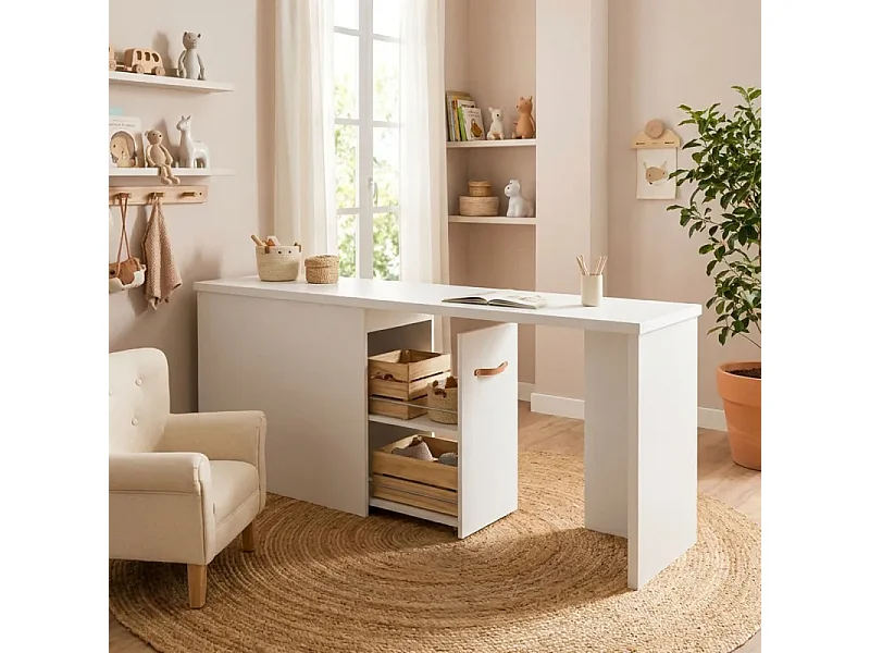 Escritorio con zapatero 90 blanco cuero 76,5x242x45