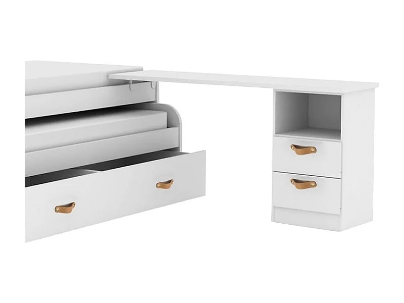Escritorio soporte cama + cajonera aglomerado blanco cuero 76,5x202x45