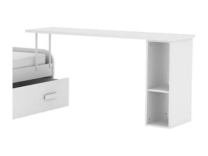 Mesa de escrita com suporte de cama trundle e prateleiras Giulia 76,5x150/202/242x45