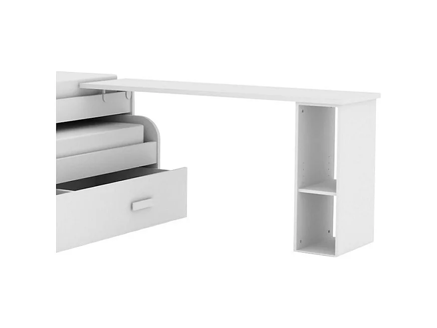 Bureau support de lit + étagères aggloméré blanc 76,5x242x45cm