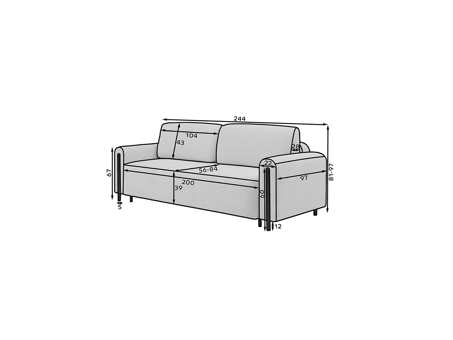 3 Pers. Divano Padova/Legno/Tessuto/Bianco